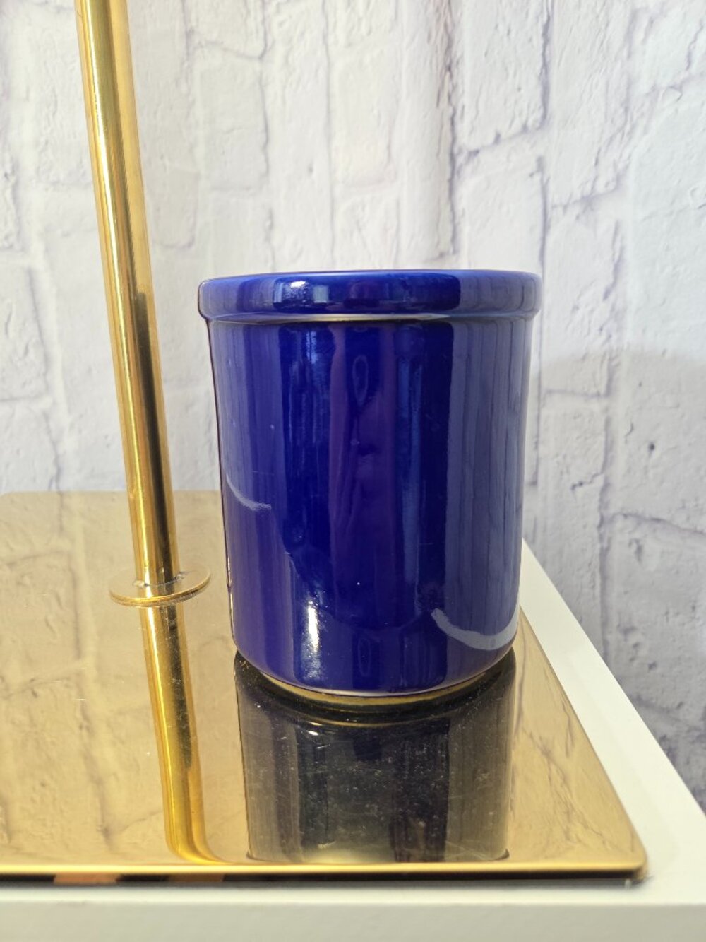 Vintage Italian Blue Ceramic Utensil Jar Canister Cottagecore Farmhouse